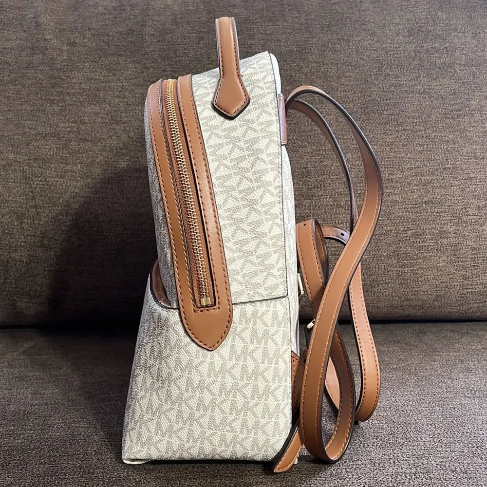New Michael Kors Valerie Medium Logo Backpack in Vanilla/Acorn